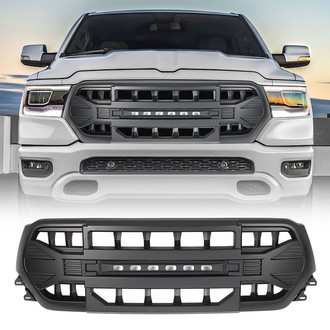 American Modified® - 1-Pc Armor Style Matte Black Main Grille with LED Off-Road Lights