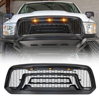 American Modified® - 1-Pc Rebel Style Glossy Black Main Grille With Amber LED Lights