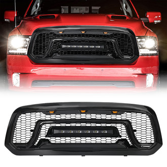 American Modified® - 1-Pc Rebel Style Glossy Black Main Grille with LED Off-Road and Amber Lights