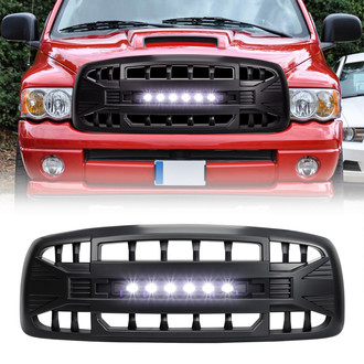 American Modified® - 1-Pc Armor Style Matte Black Main Grille with LED Off-Road Lights