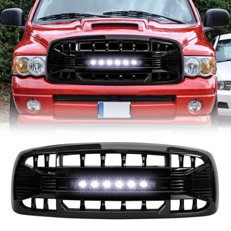 American Modified® - 1-Pc Armor Style Glossy Black Main Grille with Off-Road Lights