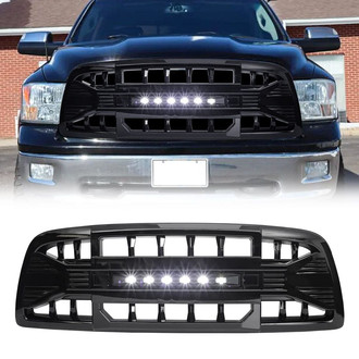 American Modified® - 1-Pc Armor Style Glossy Black Main Grille with Off-Road Lights