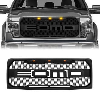 American Modified® - 1-Pc Raptor Style Matte Black Main Grille with Amber Lights