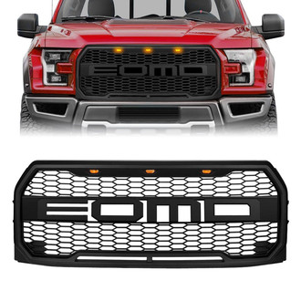 American Modified® - 1-Pc Raptor Style Matte Black Main Grille with Amber Lights and EOMD Letters
