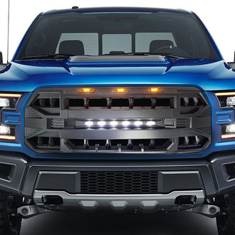 American Modified® - 1-Pc Armor Style Matte Black Main Grille with LED Off-Road Lights