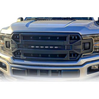 American Modified® - 1-Pc Armor Style Matte Black Main Grille with LED Off-Road Lights