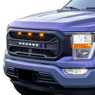 American Modified® - 1-Pc Armor Style Matte Black Main Grille with LED Off-Road Lights