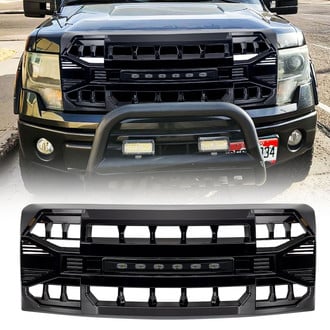 American Modified® - 1-Pc Armor Style Glossy Black Main Grille with Off-Road Lights