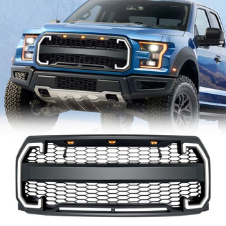 American Modified® - 1-Pc Raptor Style Matte Black Main Grille with DRL and Turn Signal Lights