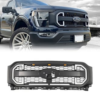 American Modified® - 1-Pc Raptor Style Matte Black Main Grille with DRL and Turn Signal Lights