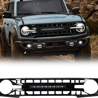 American Modified® - 1-Pc Armor Style Glossy Black Main Grille with LED Off-Road Lights