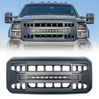 American Modified® - 1-Pc Armor Style Matte Black Main Grille with LED Off-Road Lights