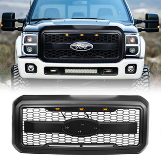 American Modified® - 1-Pc Raptor Style Main Grille with Amber Lights and Emblem Base