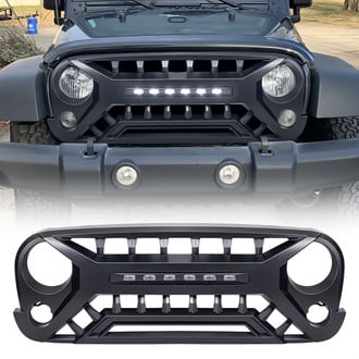 American Modified® - 1-Pc Armor Style Matte Black Main Grille with Off-Road Lights