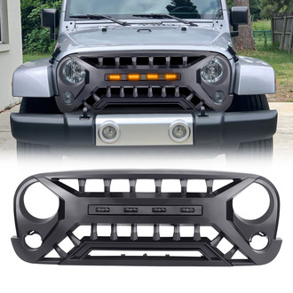 American Modified® - 1-Pc Armor Style Matte Black Main Grille with LED Amber Lights