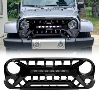 American Modified® - 1-Pc Armor Style Glossy Black Main Grille with Off-Road Lights