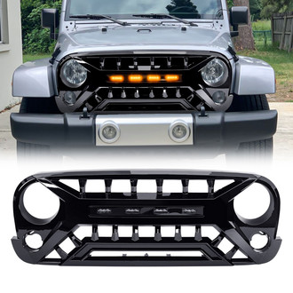 American Modified® - 1-Pc Armor Style Glossy Black Main Grille with LED Amber Lights