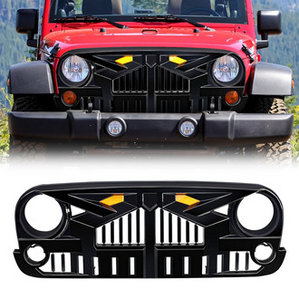 American Modified® - 1-Pc Empire Style Glossy Black Grille with LED Amber Lights