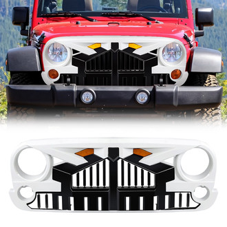 American Modified® - 1-Pc Empire Style Black and White Grille with LED Amber Lights