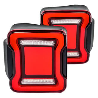 American Modified® - Driver and Passenger Side Black/Red Tunnel Style Fiber Optic LED Tail Lights