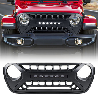 American Modified® - 1-Pc Armor Style Matte Black Main Grille with LED Off-Road Lights