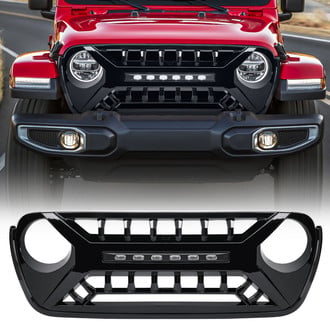 American Modified® - 1-Pc Armor Style Glossy Black Main Grille with LED Off-Road Lights