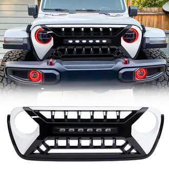 American Modified® - 1-Pc Armor Style Black and White Main Grille with LED Off-Road Lights