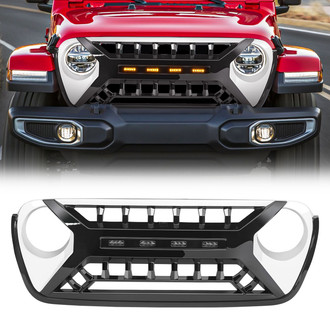 American Modified® - 1-Pc Armor Style Black and White Main Grille with LED Amber Lights