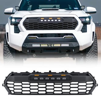 American Modified® - 1-Pc TRD Style Matte Black Main Grille with LED Off-Road and Amber Lights