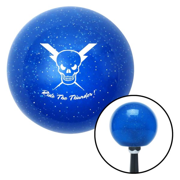 American Shifter® - Old Skool Series "Skulls and Gothic" Translucent Blue with Metal Flakes Custom Shift Knob (M16 x 1.5 Insert)