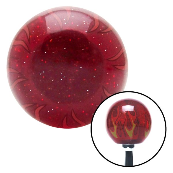 American Shifter® - Old Skool Series Translucent Red with Flames and Metal Flakes Custom Shift Knob (M7 x 1.0 Insert)