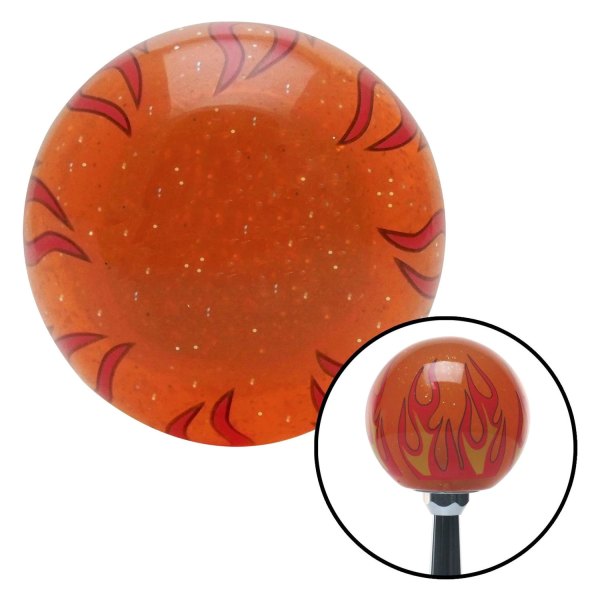 American Shifter® - Old Skool Series Translucent Orange with Flames and Metal Flakes Custom Shift Knob (M7 x 1.0 Insert)