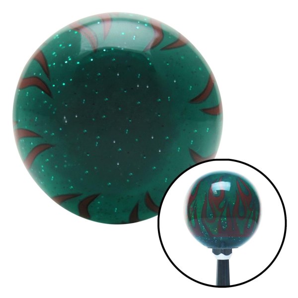 American Shifter® - Old Skool Series Translucent Green with Flames and Metal Flakes Custom Shift Knob (M7 x 1.0 Insert)