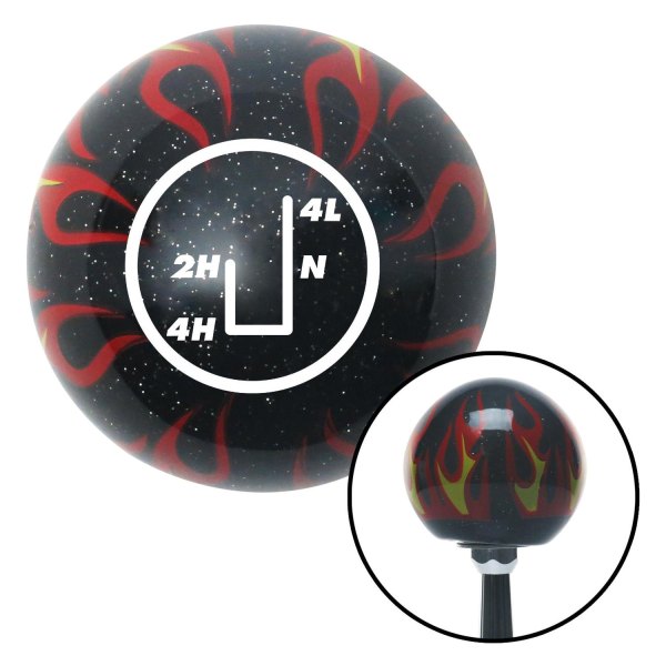 American Shifter® - Old Skool Series Translucent Black with Flames and Metal Flakes Custom Transfer Case Shift Knob (M16 x 1.5 Insert)