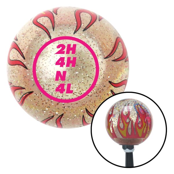 American Shifter® - Old Skool Series Clear with Flames and Metal Flakes Custom Transfer Case Shift Knob (M16 x 1.5 Insert)