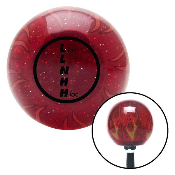American Shifter® - Old Skool Series Translucent Red with Flames and Metal Flakes Custom Transfer Case Shift Knob