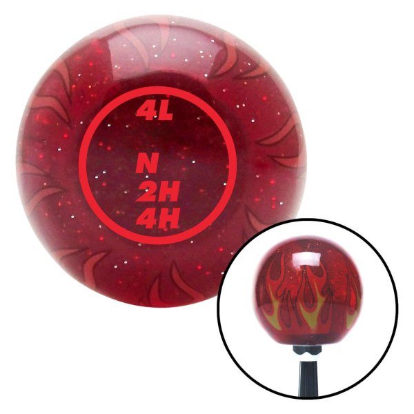 American Shifter® - Old Skool Series Translucent Red with Flames and Metal Flakes Custom Transfer Case Shift Knob (M16 x 1.5 Insert)
