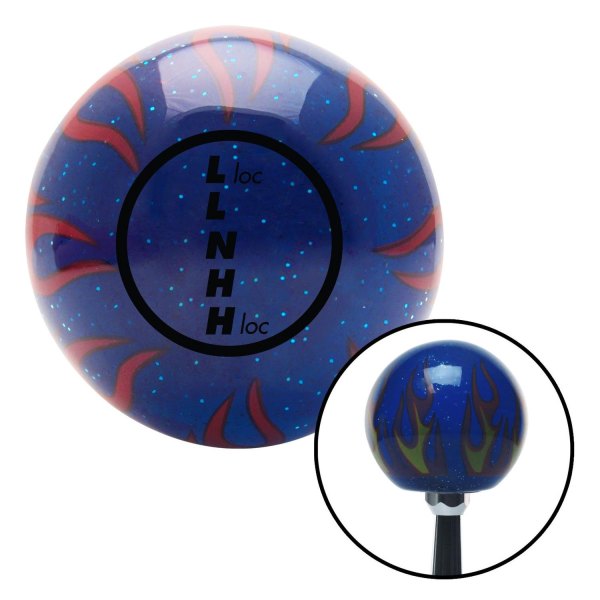American Shifter® - Old Skool Series Translucent Blue with Flames and Metal Flakes Custom Transfer Case Shift Knob
