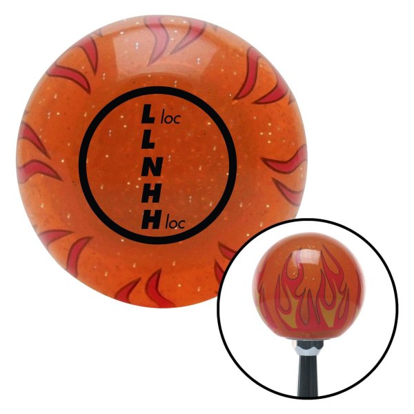 American Shifter® - Old Skool Series Translucent Orange with Flames and Metal Flakes Custom Transfer Case Shift Knob