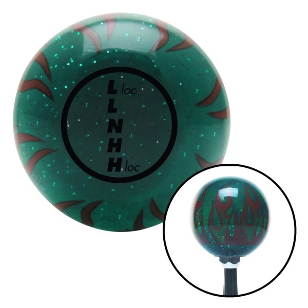 American Shifter® - Old Skool Series Translucent Green with Flames and Metal Flakes Custom Transfer Case Shift Knob