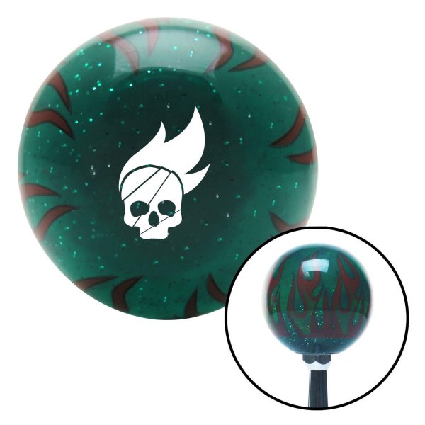 American Shifter® - Old Skool Series "Skulls and Gothic" Translucent Green with Flames and Metal Flakes Custom Shift Knob (M16 x 1.5 Insert)