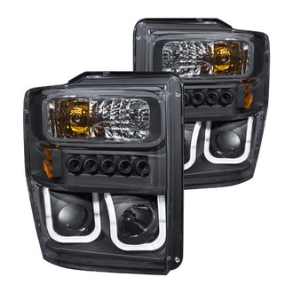 Anzo® - Driver and Passenger Side Black U-Bar™ Projector Headlights with LED DRL