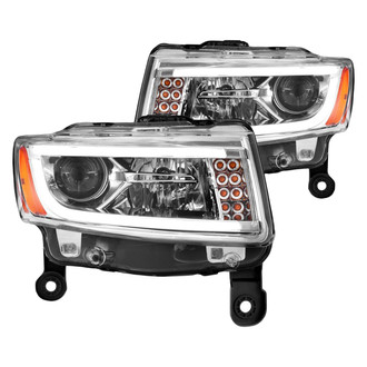Anzo® - Plank Style Driver and Passenger Side Chrome DRL Bar Projector Headlights with LED Turn Signal