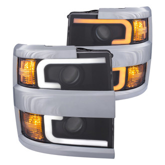 Anzo® - Plank Style Driver and Passenger Side Black Switchback LED U-Bar™ Projector Headlights