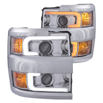 Anzo® - Plank Style Driver and Passenger Side Chrome Switchback LED U-Bar™ Projector Headlights
