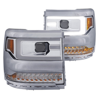 Anzo® - Plank Style Driver and Passenger Side Chrome U-Bar™ Projector Headlights with LED Turn Signal