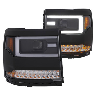 Anzo® - Plank Style Driver and Passenger Side Black U-Bar™ Projector Headlights with Sequential LED Turn Signal
