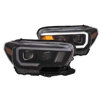 Anzo® - Plank Style Driver and Passenger Side Black LED U-Bar™ Projector Headlights with Tri-Bar Amber Turn Signal