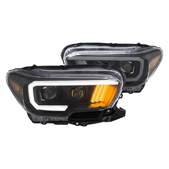 Anzo® - Plank Style Driver and Passenger Side Black LED U-Bar™ Projector Headlights with Tri-Bar Amber Turn Signal