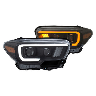 Anzo® - Plank Style Driver and Passenger Side Black Switchback LED U-Bar™ Projector Headlights with Tri-Bar Amber Turn Signal